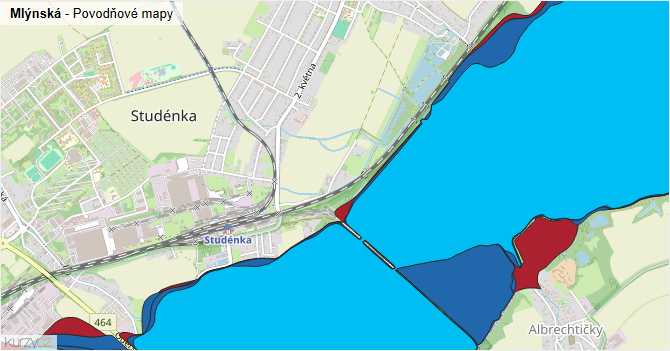 Mlýnská - záplavové mapy stoleté vody