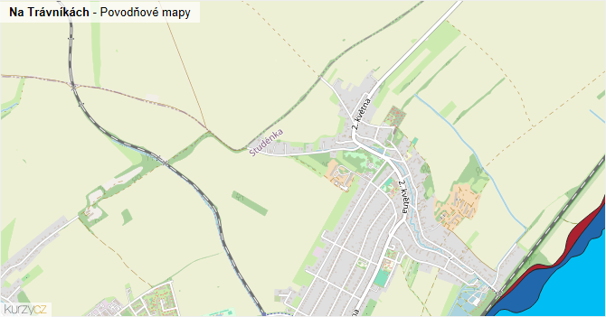 Na Trávníkách - záplavové mapy stoleté vody