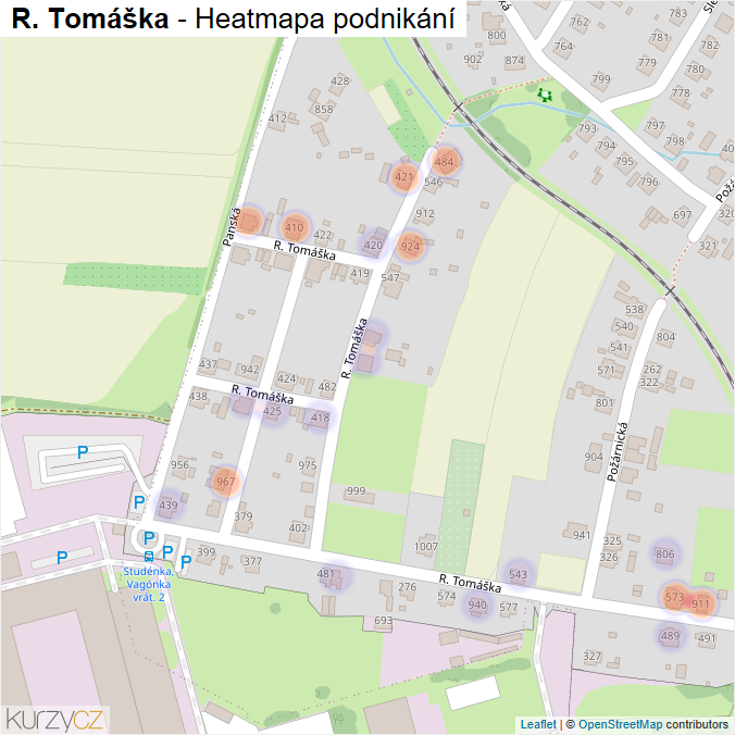 Mapa R. Tomáška - Firmy v ulici.