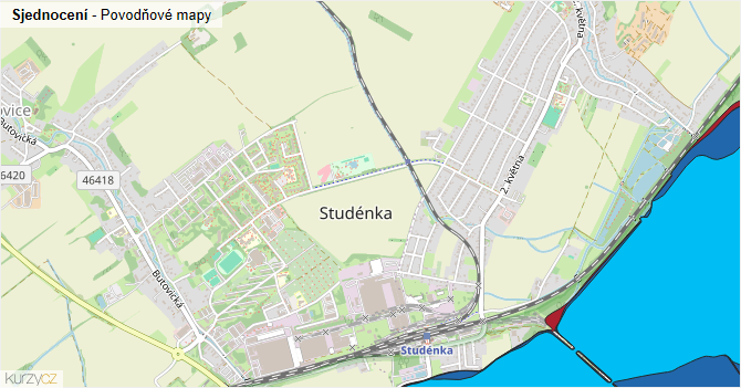 Sjednocení - záplavové mapy stoleté vody