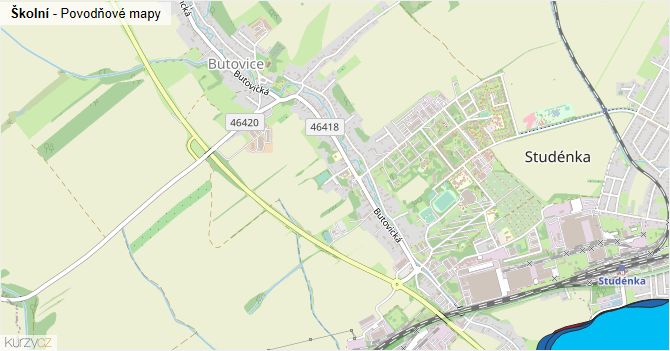 Školní - záplavové mapy stoleté vody