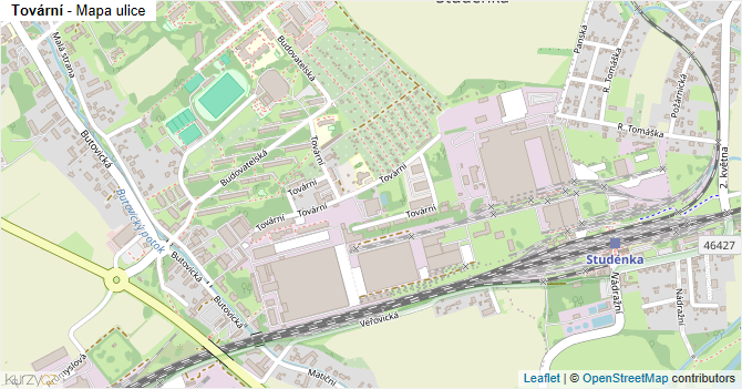 Tovární - mapa ulice