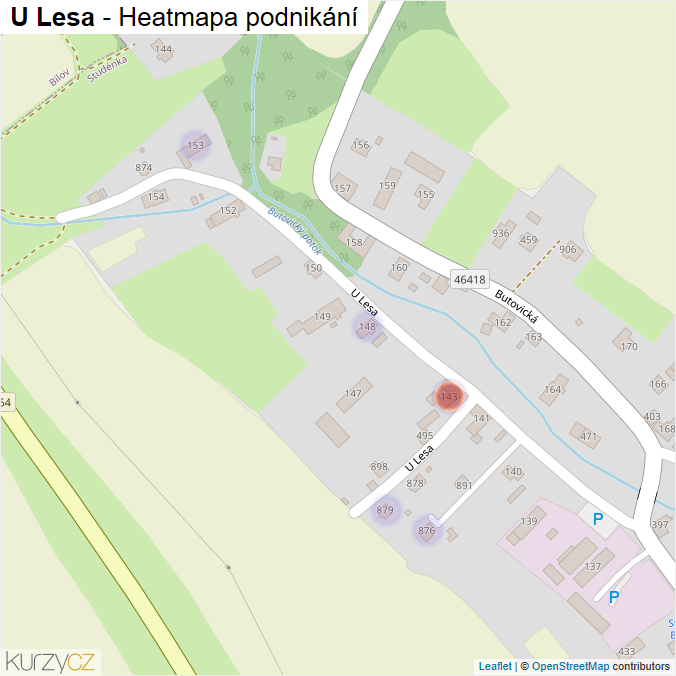 Mapa U Lesa - Firmy v ulici.