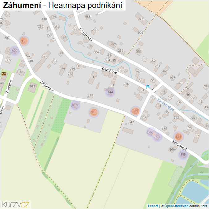 Mapa Záhumení - Firmy v ulici.
