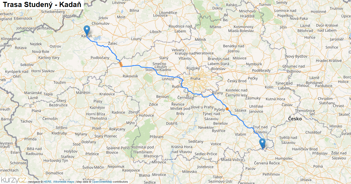 Studený-Kadaň, mapa trasy