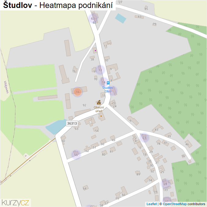 Mapa Študlov - Firmy v části obce.