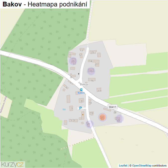 Mapa Bakov - Firmy v části obce.