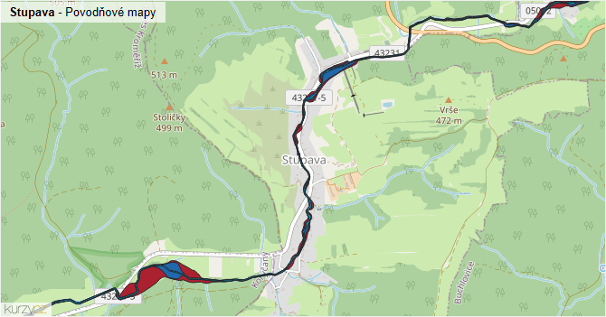 Stupava - záplavové mapy stoleté vody