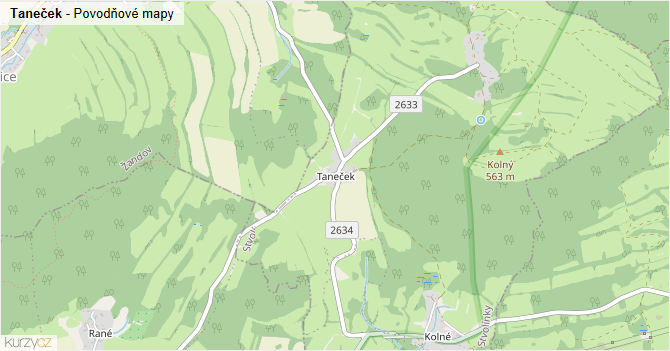 Taneček - záplavové mapy stoleté vody