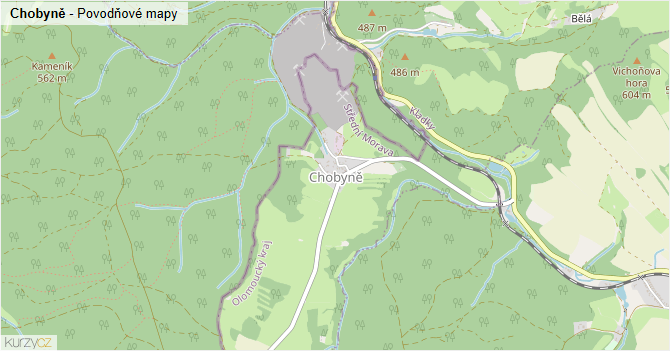 Chobyně - záplavové mapy stoleté vody
