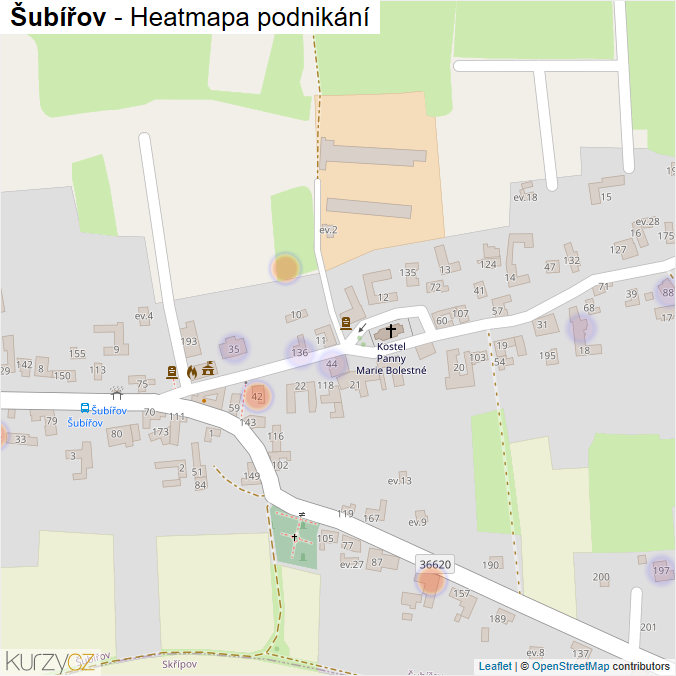 Mapa Šubířov - Firmy v části obce.