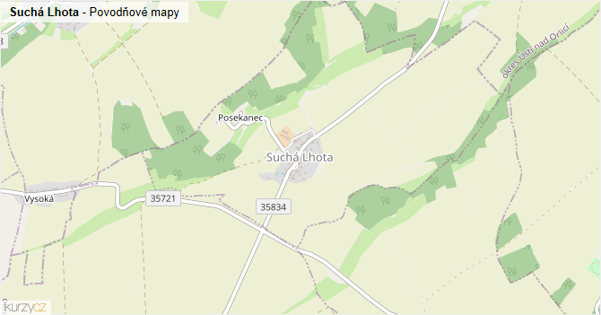 Suchá Lhota - záplavové mapy stoleté vody
