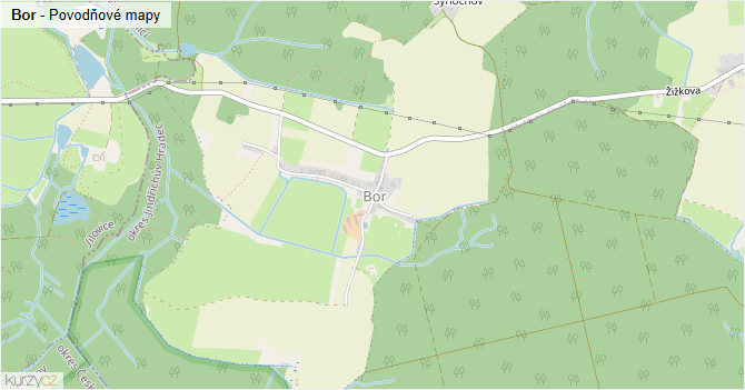 Bor - záplavové mapy stoleté vody