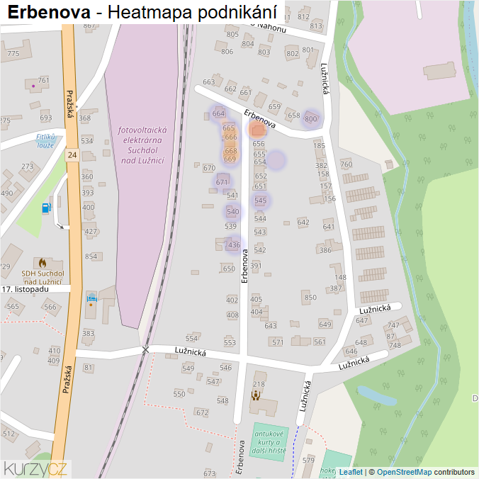 Mapa Erbenova - Firmy v ulici.