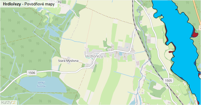 Hrdlořezy - záplavové mapy stoleté vody