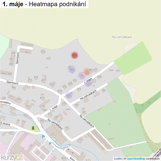 Mapa 1. máje - Firmy v ulici.