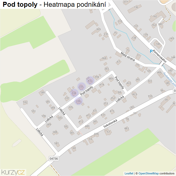 Mapa Pod topoly - Firmy v ulici.