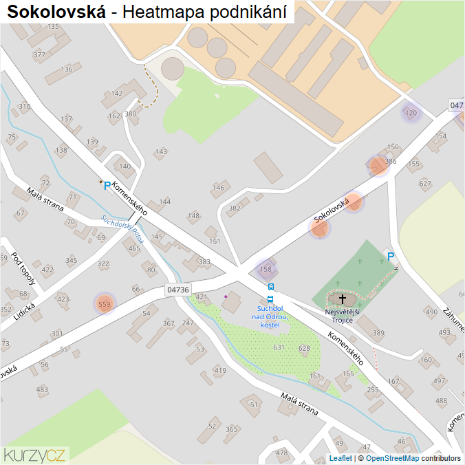 Mapa Sokolovská - Firmy v ulici.