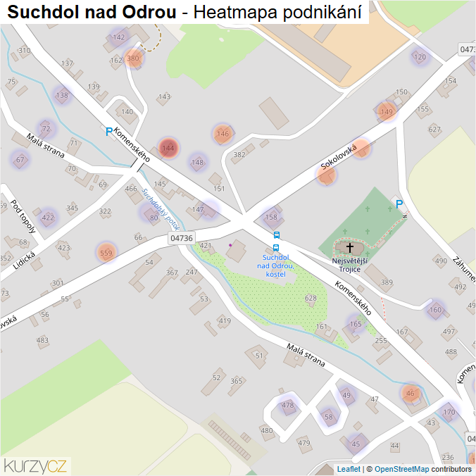 Mapa Suchdol nad Odrou - Firmy v části obce.