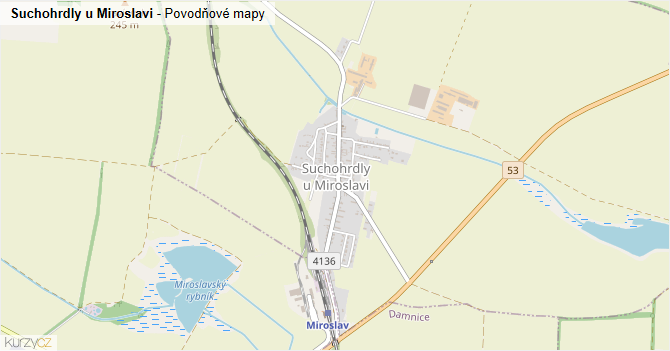 Suchohrdly u Miroslavi - záplavové mapy stoleté vody