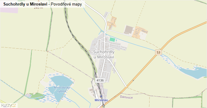 Suchohrdly u Miroslavi - záplavové mapy stoleté vody
