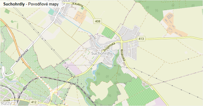Suchohrdly - záplavové mapy stoleté vody