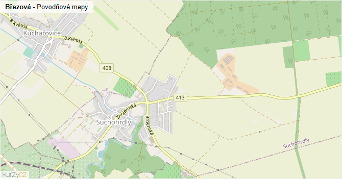 Březová - záplavové mapy stoleté vody