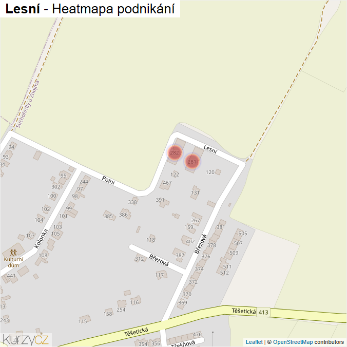 Mapa Lesní - Firmy v ulici.