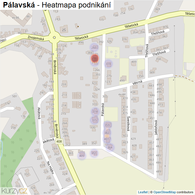 Mapa Pálavská - Firmy v ulici.