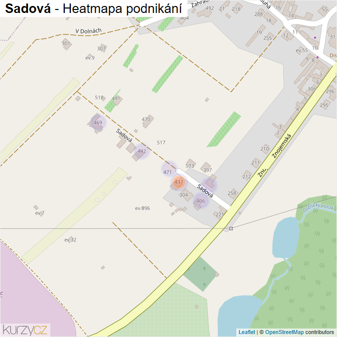 Mapa Sadová - Firmy v ulici.