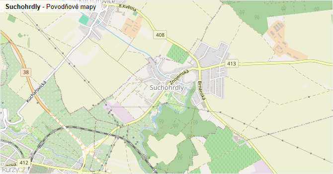 Suchohrdly - záplavové mapy stoleté vody