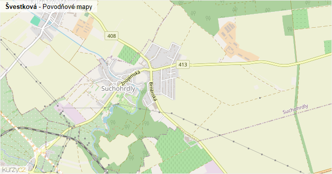 Švestková - záplavové mapy stoleté vody