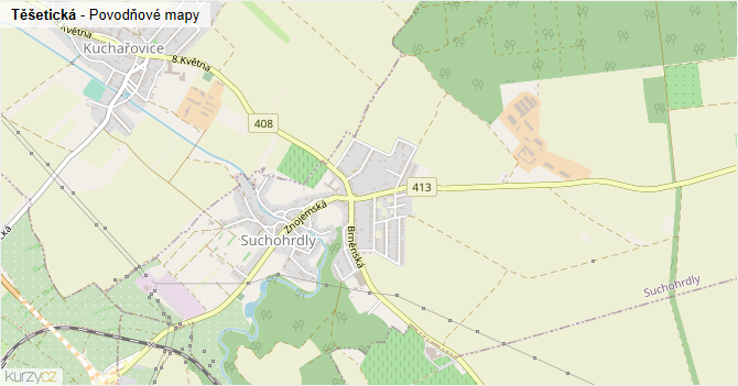 Těšetická - záplavové mapy stoleté vody