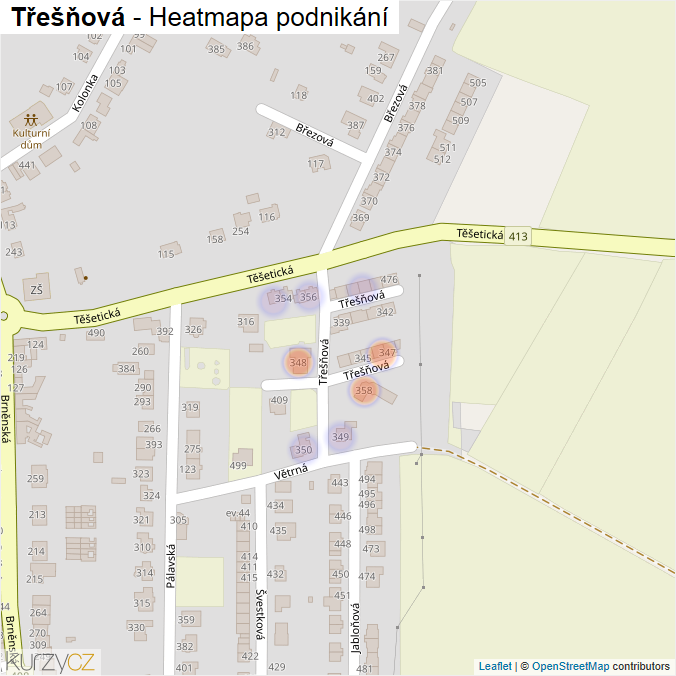 Mapa Třešňová - Firmy v ulici.