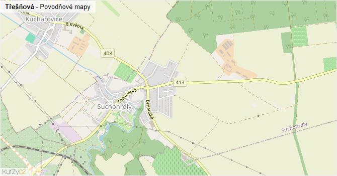 Třešňová - záplavové mapy stoleté vody