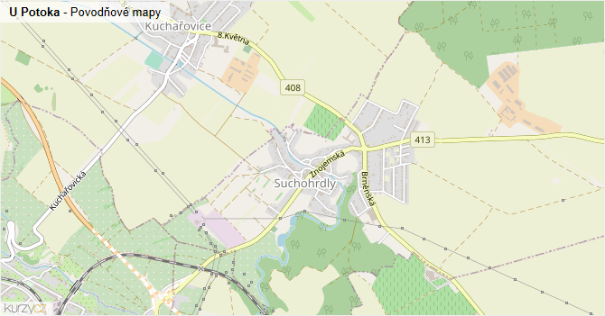 U Potoka - záplavové mapy stoleté vody