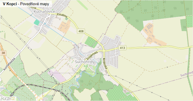 V Kopci - záplavové mapy stoleté vody