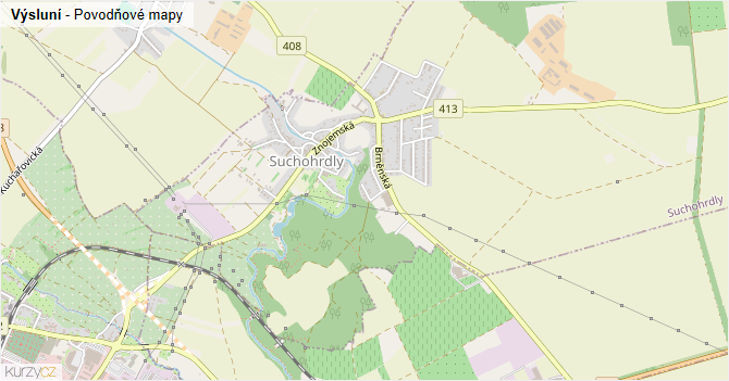 Výsluní - záplavové mapy stoleté vody