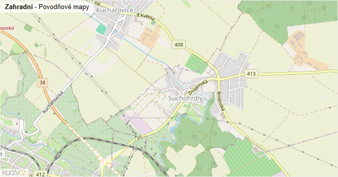 Zahradní - záplavové mapy stoleté vody