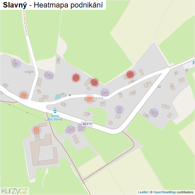 Mapa Slavný - Firmy v části obce.