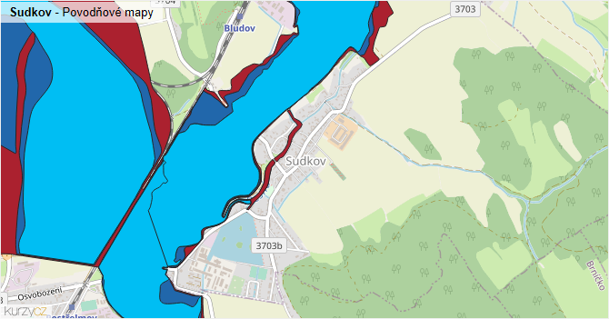 Sudkov - záplavové mapy stoleté vody