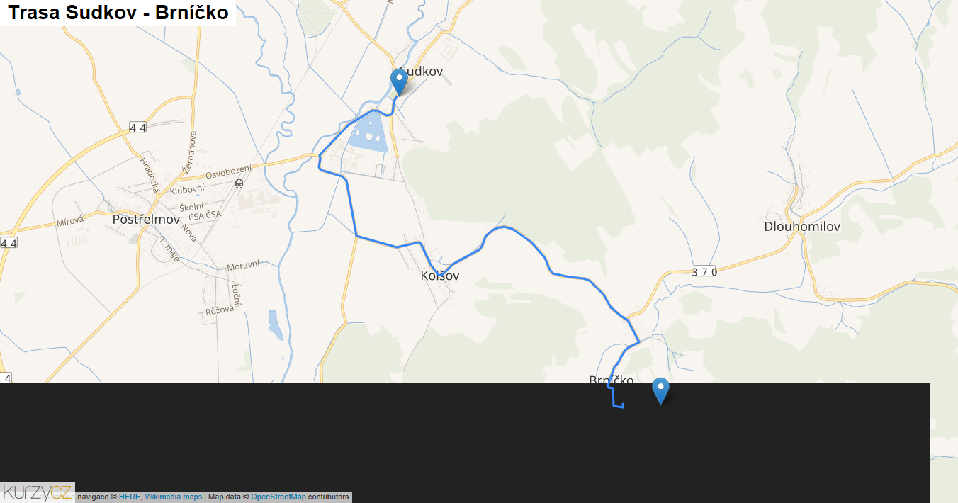 Sudkov-Brníčko, mapa trasy
