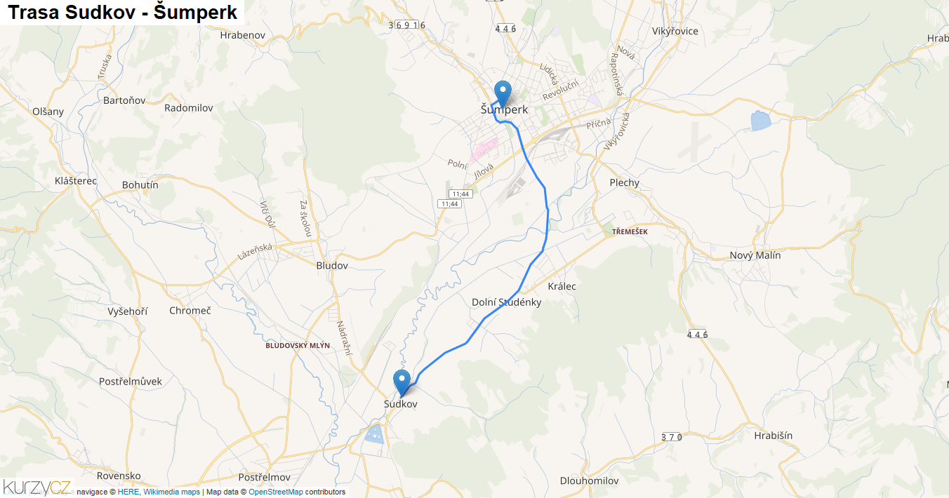Sudkov-Šumperk, mapa trasy
