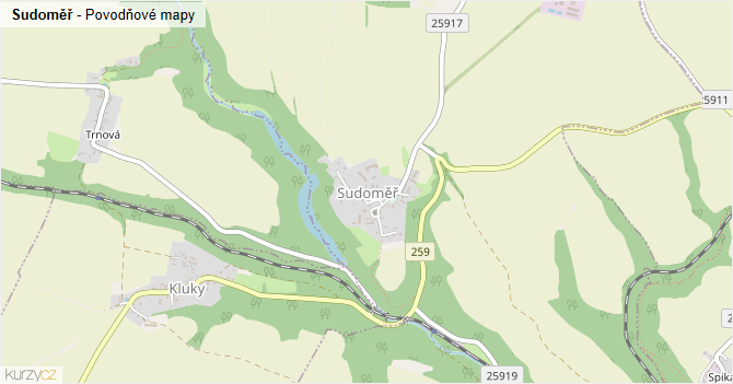 Sudoměř - záplavové mapy stoleté vody