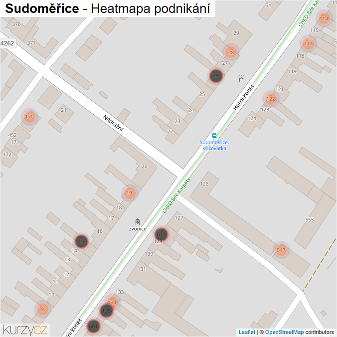 Mapa Sudoměřice - Firmy v obci.