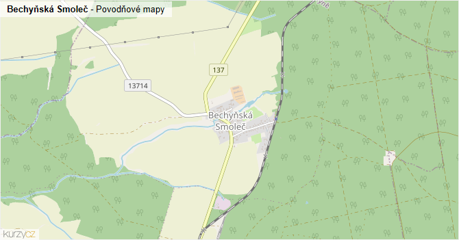 Bechyňská Smoleč - záplavové mapy stoleté vody