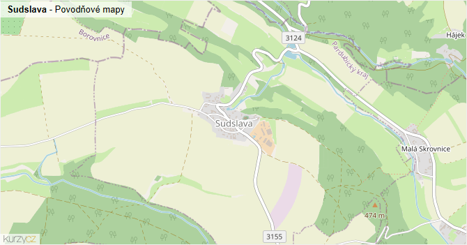 Sudslava - záplavové mapy stoleté vody