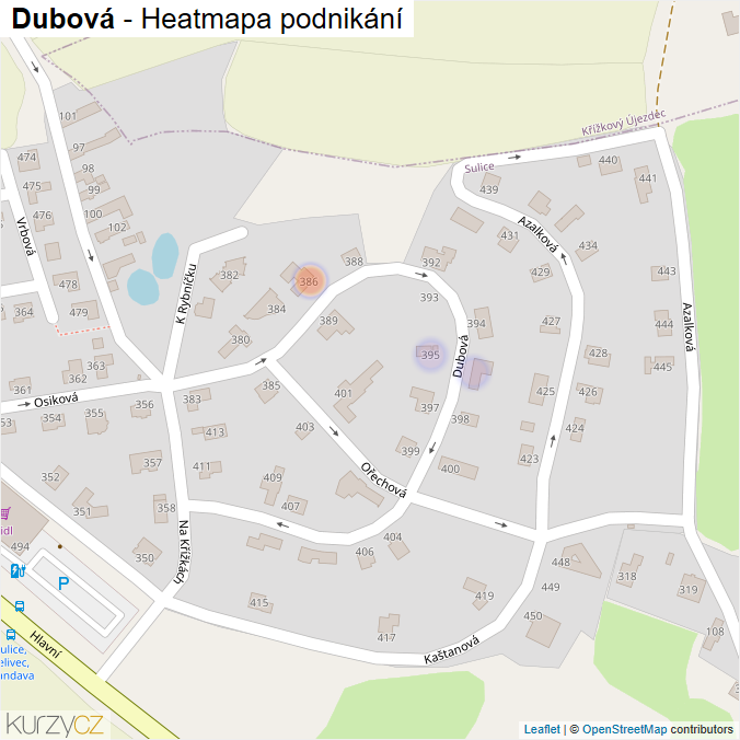 Mapa Dubová - Firmy v ulici.