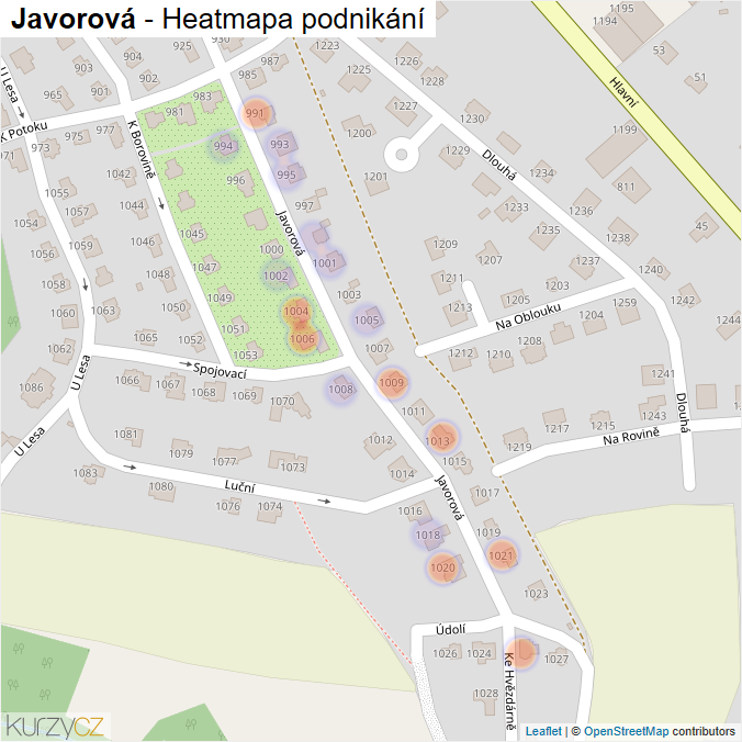 Mapa Javorová - Firmy v ulici.