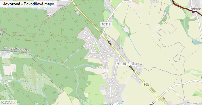 Javorová - záplavové mapy stoleté vody